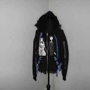Corpse Bride Velvet Ribbon Lace Black Hoodie